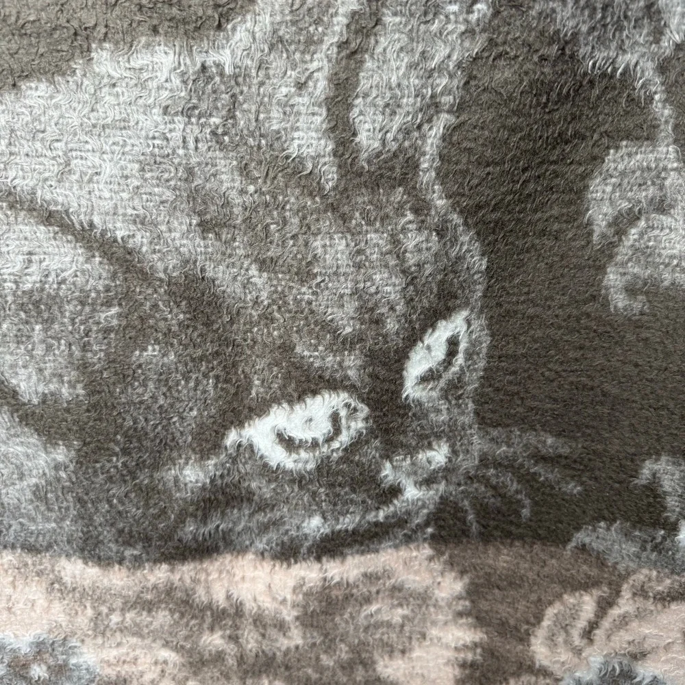 Vintage Kitten Cat Basket Floral Print Plush Throw‎ Blanket Brown Cream Cozy